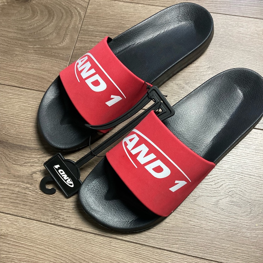 And 1 mens Slides Size 13 black with red top
